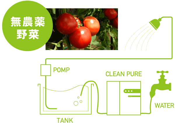 微酸性電解水を電解水農法へ導入するイメージ。