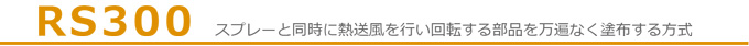 ラウンドスプレーコーターRS300 スプレーと同時に熱送風を行い回転する部品を万遍なく塗布する方式。